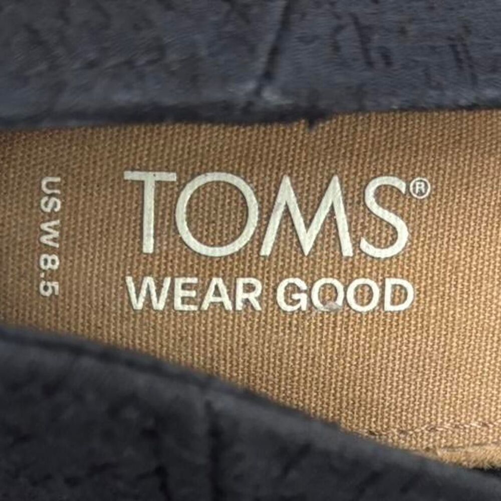 TOMS Classic Canvas Peep Toe Espadrille Wedge Sandals Women's Size 8.5 Black - Picture 4 of 5